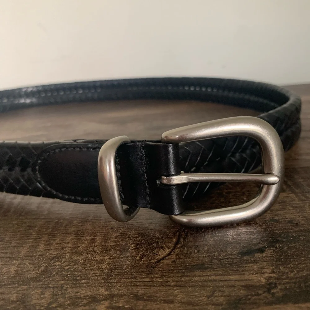 Vintage Coach 5922 Black Leather Belt Men’s 36 Braided Silver Buckle - Picture 2 of 5